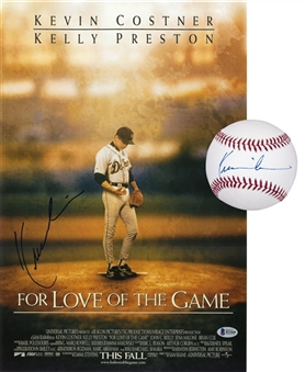 Lot of (2) Kevin Costner Signed "For Love of the Game" 12x18 Poster & OML Selig Baseball (Beckett & JSA)